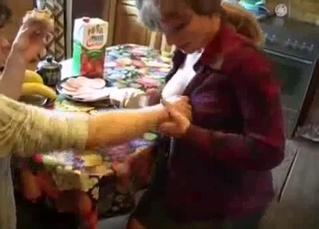 Young son is playing with his mom's tits