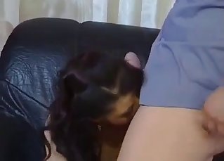 Sexy cute daughter knows how to give a head