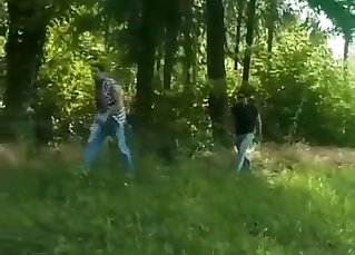 Two sexy sisters are fucking in forest