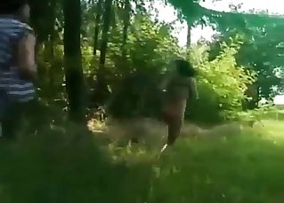 Two sexy sisters are fucking in forest